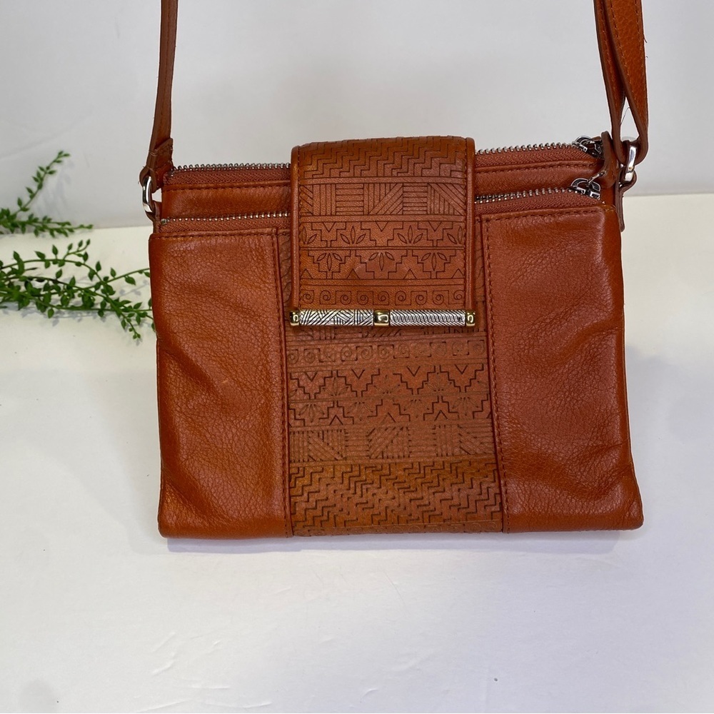 Brighton Orange Brown Crossbody Leather Purse Adjustable Strap Flap Closure